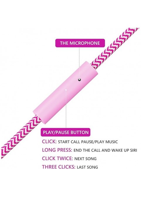 Wired Earbuds with Mic & Volume Control, Pink(Single shot is not delivered)